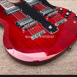Double head electric guitar, red wine paint, red sandalwood tuning fork, high quality, new in 2021, free delivery