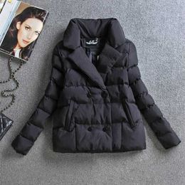 Winter Women Jacket Coat Cotton Clothing Short Slim Ladies Warm Parka Black Sutdent Clothes 211013