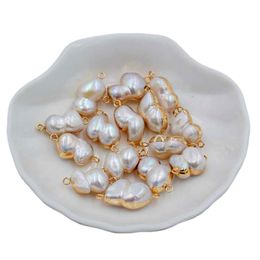 Natural Freshwater Baroque Shaped 8-character Beads Gilt Bound Double Hanging Pearl Connector Jewellery