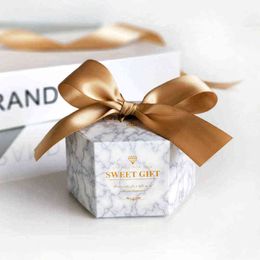 European Wedding Favors Candy Box Hexagonal Candy Box Creative Marble Wedding Baby Shower Candy Packaging Paper Box H1231