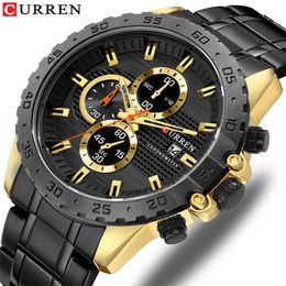 Luxury Brand Curren Quartz Watches Stainless Steel Chronograph Wristwatch Sporty Mens Clock Male Casual Business Quartz Watch Q0524