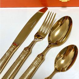 24pcs Gold Dinnerware Sets Stainless Steel Cutlery Suit Knife Fork Spoon Flatware Set