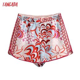 Tangada Women Vintage Floral Shorts Strethy Waist Female Retro Casual Shorts Pantalones BE743 210609