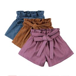 Kids Bud High Waist Shorts Girl Hot Pants Corduroy Bow Girls Short Pants Girls Shorts Toddler Girl Clothes Baby Clothing