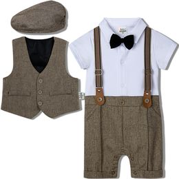 Newborn Boys Clothing Set Baby Rompers Outfit Infant Wedding Birthday Party Formal Overalls Gentleman Costumes Baptism Gift 210309