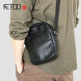 HBP AETOO Small Spring and Summer Men's Mobile Phone Bag Leather Shoulder Bag Messenger Bag Leather Soft and Simple