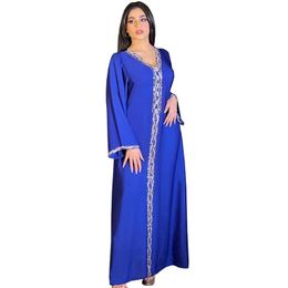 -Vestidos casuais Dubai luxo strass vestido elegante festa vestido moda muçulmano solto robe kaftan abaya marrocos mangas compridas vestidos jilbab