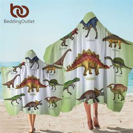 BeddingOutlet Dinosaur Hooded Towel for Kids Jurassic Microfiber Bath With Hood Cartoon Boys Wearable Travel Beach 210728