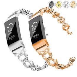 Essidi for Fitbit Charge 3 4 Smart Bracelet Strap Stainless Steel Bling Women Watch Band Loop Replacement for Charge 3 4 Correa H0915