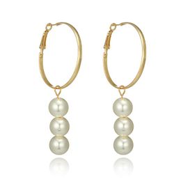 2021 New Pearl Dangle Earrings Alloy Gold Circle Long Chandelier Graceful Women Earrings Fashion Jewellery Gift