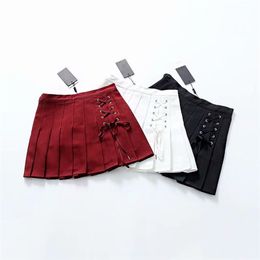 Gothic Punk Pleated Skirt Ladies Black Red Mini Summer High Waist Red Plaid Harujuku Short Skirts 210310