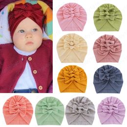 Solid Colour Handmade Knotted Newborn Indian Hats Soft Breathable Knitted Cotton Infant Caps Fashion Bows Baby Turban Photo Props