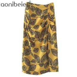 Irregular Hem Ruched High Split Women Casual Maxi Pencil Skirt Summer Printed Female Waist Ankle Length 210604
