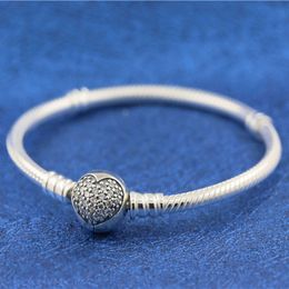 925 Sterling Silver Moments Love of My Life Clasp Snake Chain Bracelet Fits For European Pandora Bracelets Charms and Beads