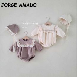 Korean Style Spring Baby Girl Bodysuit Patchwork Lace Collar Long Sleeves Jumpsuit Kids Outfits born Clothes E0124 210610