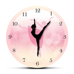 Girl Bedroom Decor Ballet Girl Princess Pink Wall Clock Baby Girl Dancing Wall Clock Ballerina Moving Leg Dancing Clock Watch 210310