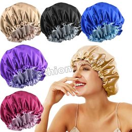 Fashion Nightcap Large Satin Bonnet For Curly Natural Hair Double Layer Reversible Silk Caps For Women Sleeping Cap