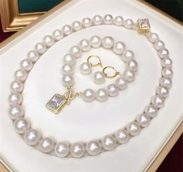 Earrings & Necklace HABITOO Luxury Natural 12-14mm White Baroque Reborn Edison Pearl Bracelet Jewellery Set Cublic Zircon Clasp