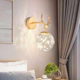 Wall Lamps Nordic Interior Light Bedroom Led Lamp Gold Black Glass Lampshade Indoor Living Room Home Background For Decoration