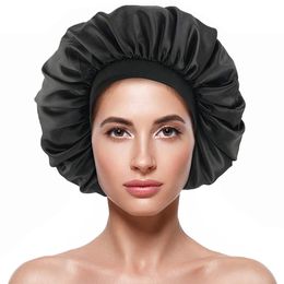 Fashion Satin Bonnet Silk Curly Natural Long Hair Sleep Cap Women Night Extra Large Oversized Headbands With Elastic Band