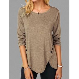Women Casual Long Sleeve O Neck Button Irregular T Shirt Spring Vintage Loose Plus Size 3XL Tee Oversized Tops 210623
