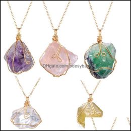 Necklaces & Pendants Jewelry Irregar Natural Stone Blue Purple Turquoise Crystal Agate Slice Pendant Gold Plated Chain Necklace Jewelry Drop