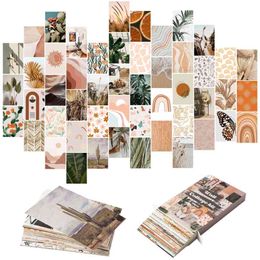 pictures collection NZ - 50Pcs Boho Aesthetic Pictures Wall Collage Kits Peach Teal Po Collections Rooms Decor for Girls Teens and Women 210827