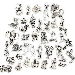 140pcs Antique Silver Alloy Animals Charm Pendant For Jewellery Making Bracelet Necklace DIY Accessories