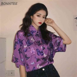 Blouses Women Chic Purple Butterfly-printed Retro Hot Summer High Street Ladies Blouse Top Harajuku Design Vintage Womens Shirts H1230