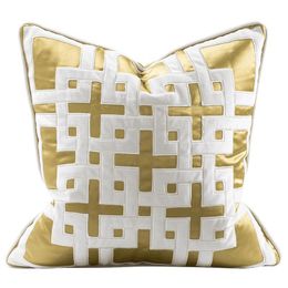 Cushion/Decorative Pillow DUNXDECO Art Home Yellow Cushion Cover Square Decorative Case Retro Simple Chinese Classical Geometric Sofa Chair