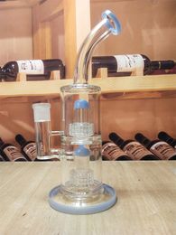 11.4Inch Hookah Twin Layers Filter Light Blue Glass Water Pipe Bong Tobacco Smoking Bubbler Smoke Pipes Bongs Bottles Dab Rig