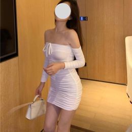 Casual Dresses Elastic Solid Color Sexy Bra Dress Simple Elegant One Shoulder Bow Cute Playful For Women