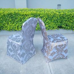 silver chair covers UK - Chair Covers Gold Silver Colour Print Cover Pattern Lycra For Wedding Party Decoration Price Spandex Fit All Chairs