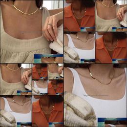 Chokers Necklaces & Pendants Jewellery Punk 4Mm Gold Sier Colour Flat Snake Chain Choker Necklace Unisex Metal Link Lobster Clasp Collier Minim