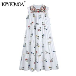 KPYTOMOA Women Chic Fashion Floral Print Patchwork Embroidered Midi Dress Vintage Ruffled Sleeves Female Dresses Mujer 210608