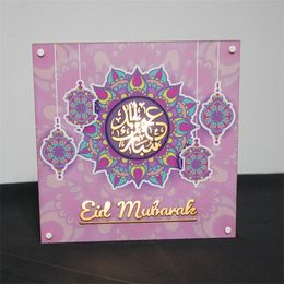 Arabic Ramadan Light Decor Wooden Wall Hanging Ornaments Muslim Islamic Festival Event Eid Mubarak Lights Decor