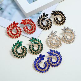 Fashion Hollow Out Spiral Colorful Leaves Drop Earrings Charm Rhinestone For Women Piercing Trendy Jewelry Wholesale
