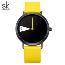 SHENGKE Quartz Wristwatches Watch Women Fashion Luxury Creative Montre Femme Top Brand Watches Leather Clock Reloj Mujer 210616