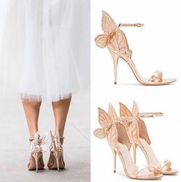 -Sophia Webster Stickerei Sandalen für Frauen Dünne High Heels Schmetterlingsflügel Hochzeit Brautpumpen Echtes Leder Weibliche Sandalen