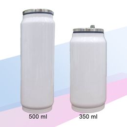 white sublimation cola tumblers 12oz/350ml 17oz/500ml blank stainless steel Double wall can heat transfer vacuum insulated portable tea water drinking bottle