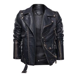 Autumn and Winter Mens Leather Jacket Fashion Slim Locomotive PU Cool Leather Jacket Zipper Pocket Leather