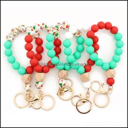 Bangle Bracelets Jewelry Christmas Matte Sile Beads Elastic Key Rings For Women Personality Gift Keychain Wrist Bangles Wholesale Drop Deliv