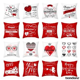 Cushion/Decorative Pillow Happy Valentine's Day Polyester Decorative Cushions Cover Red Rose Heart I Love You Letter Throw Pillows Case For