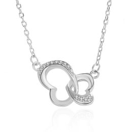 2023Pendant Necklaces S925 Sterling Silver Double Heart Necklace Female Ins Design Rose Gold Clavicle Chain