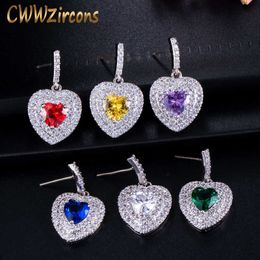 Fashion Cubic Zirconia Pave Deep Red Cute Women Love Heart Shape Earrings Jewellery for Valentine Day Gifts CZ383 210714