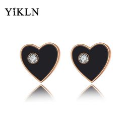 Stud YiKLN Titanium Stainless Steel Black Acrylic Heart Wedding Earrings For Women Fashion CZ Crystal Jewelry YE19252