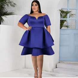 Plus Size Party Dresses 4XL Cold Shoulder V Neck Blue Ruffles Sexy Mini Birthday Evening Occasion Robes Ball Gown Summer 210527