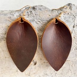 Genuine Cowhide Leather Dangle Earrings for Women cowboy Jewellery brown Leaves Cow Pattern Round Star Pendant Dangle