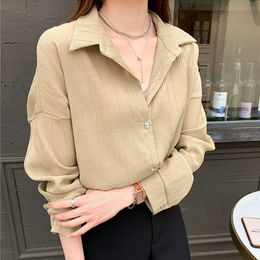 Casual Loose Blouse For Women Lapel Full Sleeve Female Shirts Tops Fashion Single-Breasted Ladies Solid Shirts Blusas Femme 210527