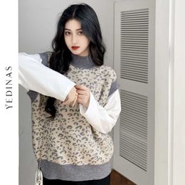 Yedinas Women Sweater Vest Fashion Knitted Vintage Loose Waistcoat Female Pullover O-neck Sleeveless Tank Tops Winter 210527